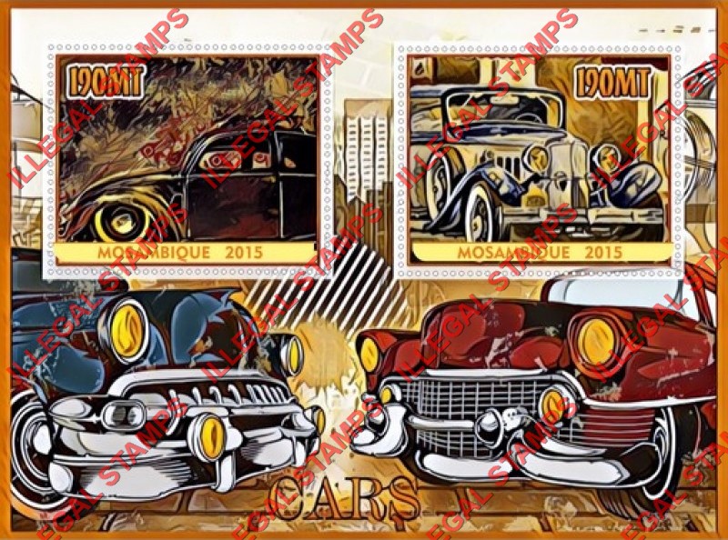  Mozambique 2015 Cars Counterfeit Illegal Stamp Souvenir Sheet of 2