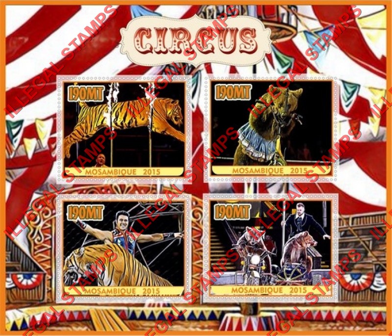  Mozambique 2015 Circus Counterfeit Illegal Stamp Souvenir Sheet of 4