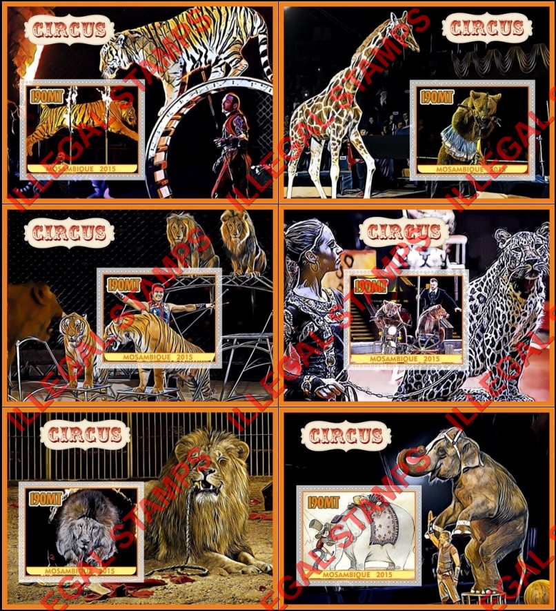  Mozambique 2015 Circus Counterfeit Illegal Stamp Souvenir Sheets of 1