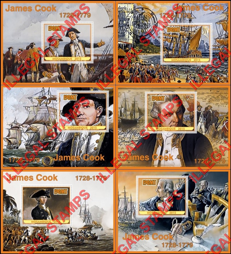  Mozambique 2015 James Cook Counterfeit Illegal Stamp Souvenir Sheets of 1