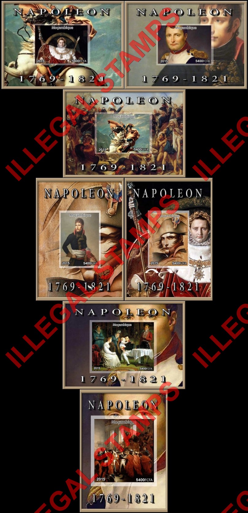  Mozambique 2015 Napoleon Bonaparte Counterfeit Illegal Stamp Souvenir Sheets of 1