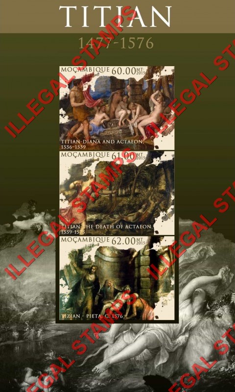  Mozambique 2015 Paintings by Titian Counterfeit Illegal Stamp Souvenir Sheet of 3
