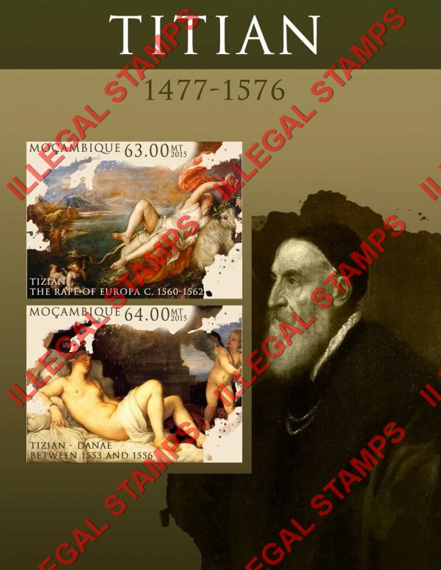  Mozambique 2015 Paintings by Titian Counterfeit Illegal Stamp Souvenir Sheet of 2