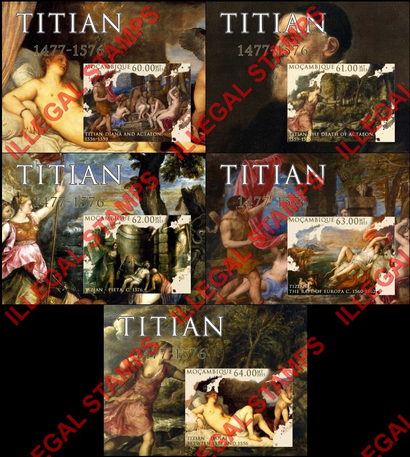  Mozambique 2015 Paintings by Titian Counterfeit Illegal Stamp Souvenir Sheets of 1