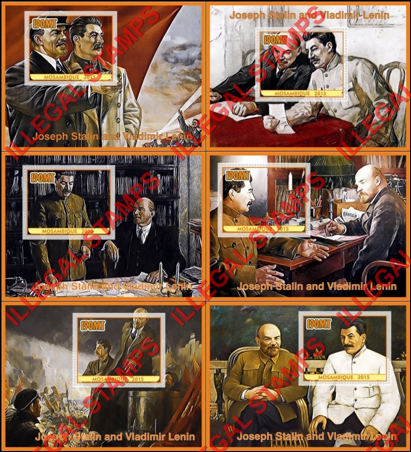  Mozambique 2015 Stalin and Lenin Counterfeit Illegal Stamp Souvenir Sheets of 1