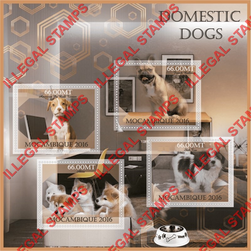  Mozambique 2016 Dogs Counterfeit Illegal Stamp Souvenir Sheet of 4