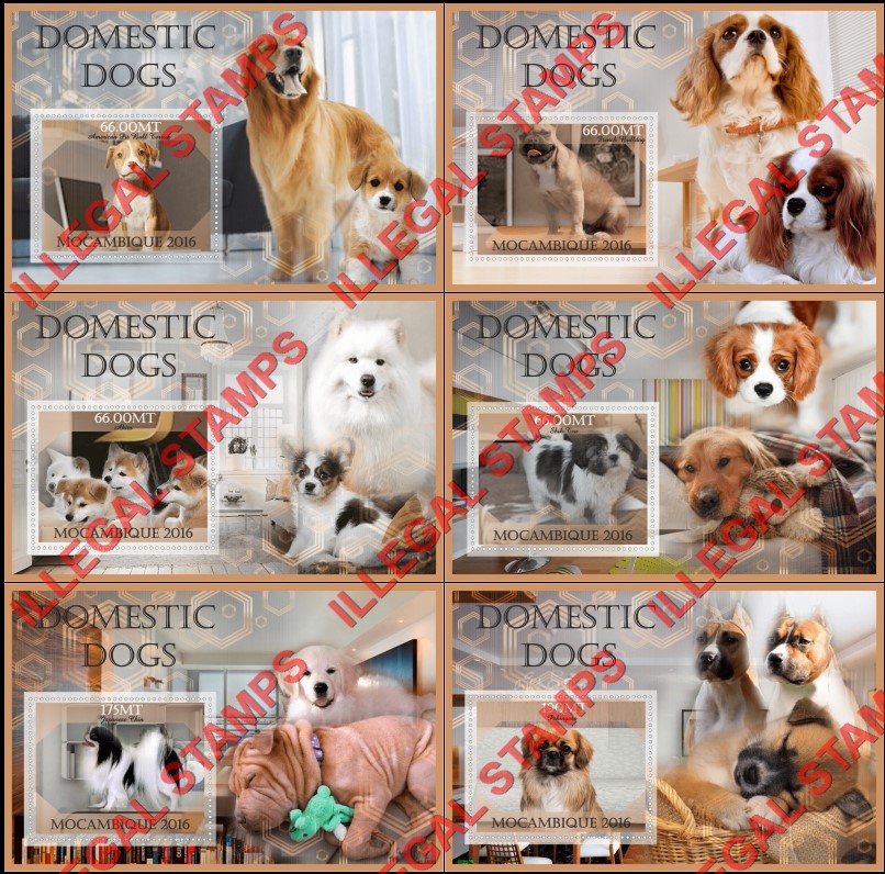  Mozambique 2016 Dogs Counterfeit Illegal Stamp Souvenir Sheets of 1