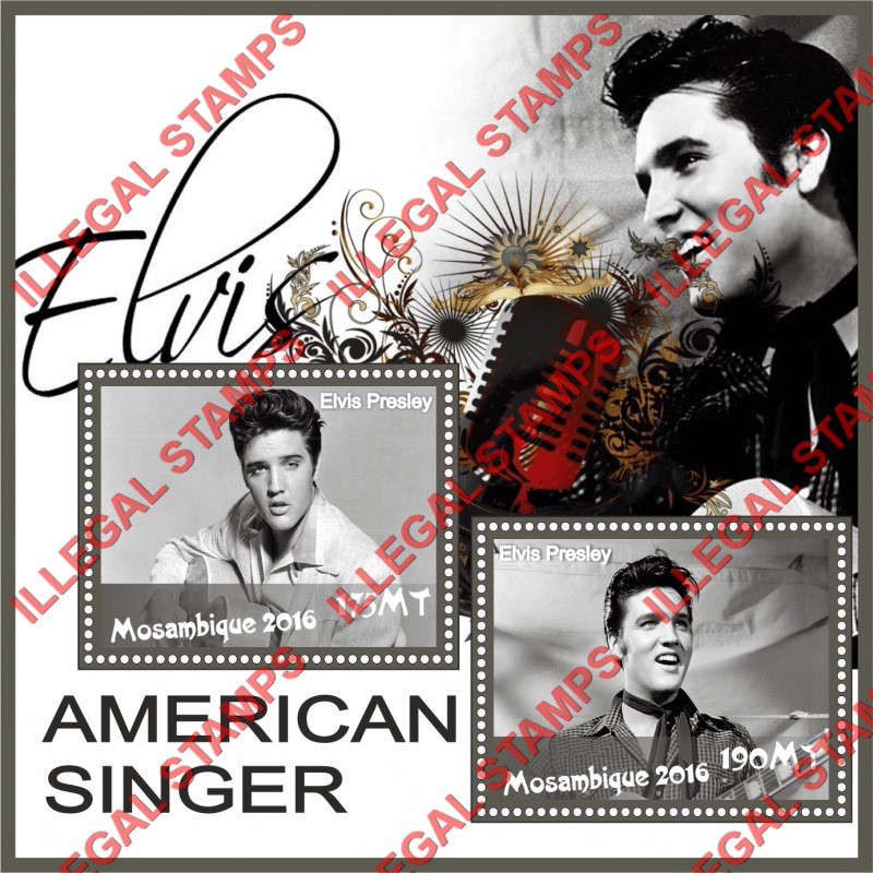 Mozambique 2016 Elvis Presley Counterfeit Illegal Stamp Souvenir Sheet of 2