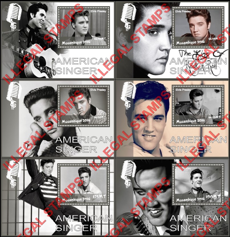  Mozambique 2016 Elvis Presley Counterfeit Illegal Stamp Souvenir Sheets of 1