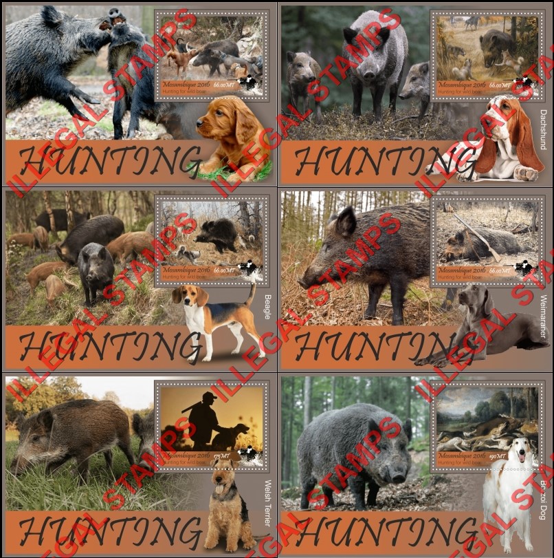  Mozambique 2016 Hunting Wild Boar Counterfeit Illegal Stamp Souvenir Sheets of 1