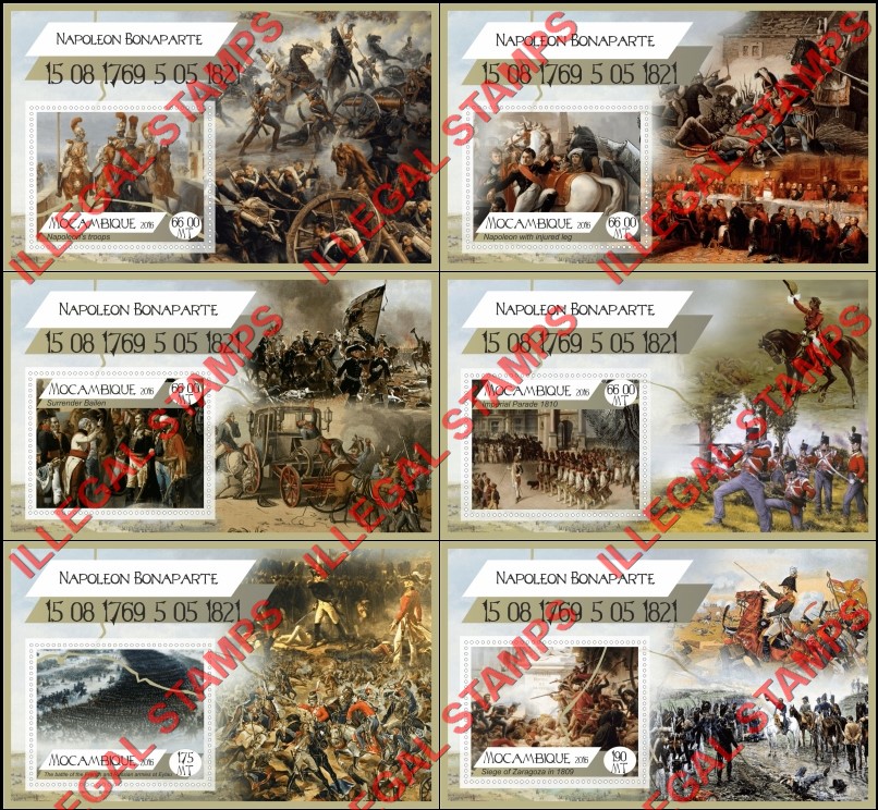  Mozambique 2016 Napoleon Bonaparte Counterfeit Illegal Stamp Souvenir Sheets of 1