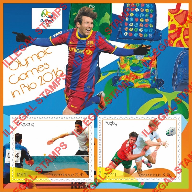  Mozambique 2016 Olympic Games in Rio Counterfeit Illegal Stamp Souvenir Sheet of 2