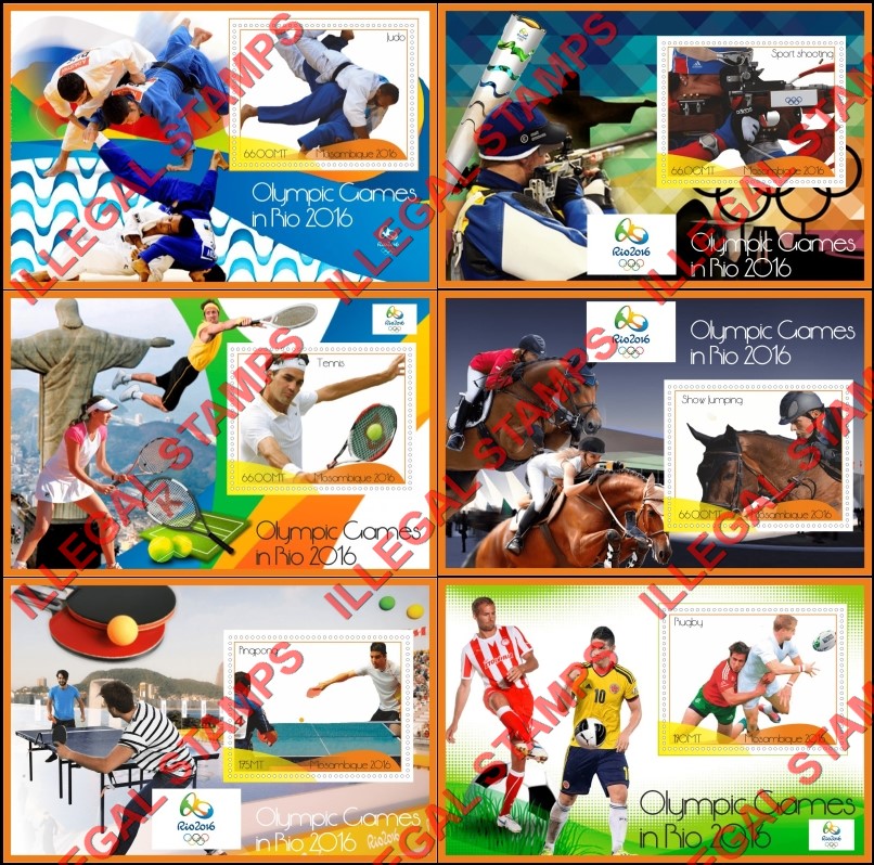  Mozambique 2016 Olympic Games in Rio Counterfeit Illegal Stamp Souvenir Sheets of 1