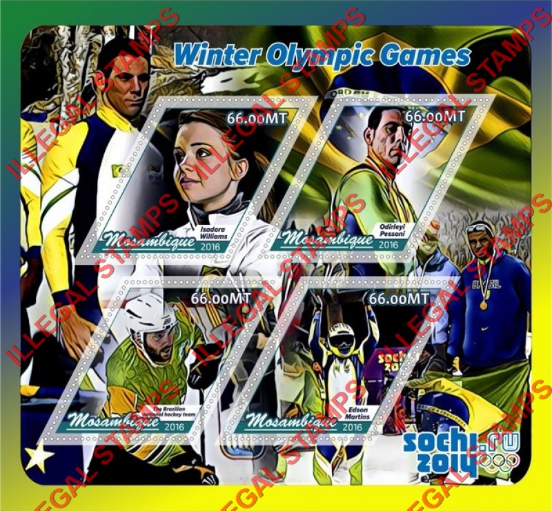  Mozambique 2016 Olympic Games in Sochi in 2014 Counterfeit Illegal Stamp Souvenir Sheet of 4