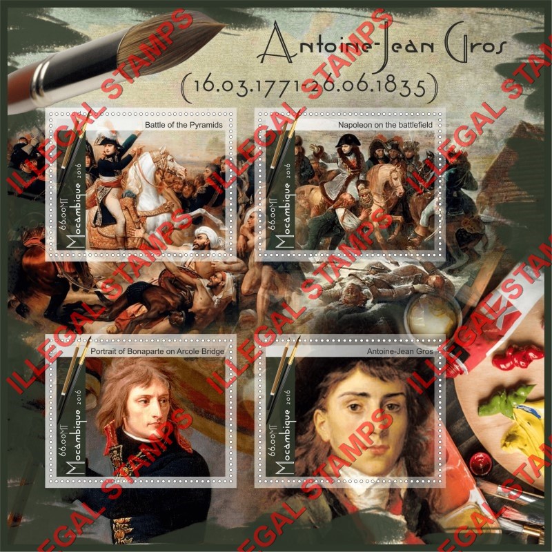  Mozambique 2016 Paintings by Antoine-Jean Gros Counterfeit Illegal Stamp Souvenir Sheet of 4