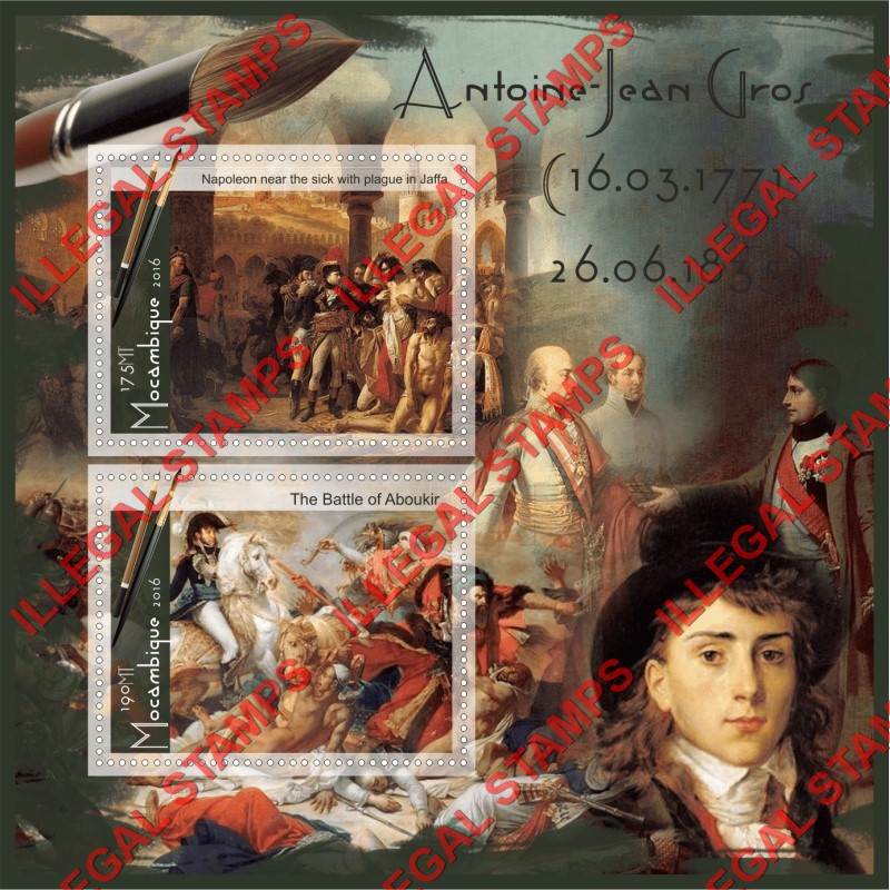  Mozambique 2016 Paintings by Antoine-Jean Gros Counterfeit Illegal Stamp Souvenir Sheet of 2