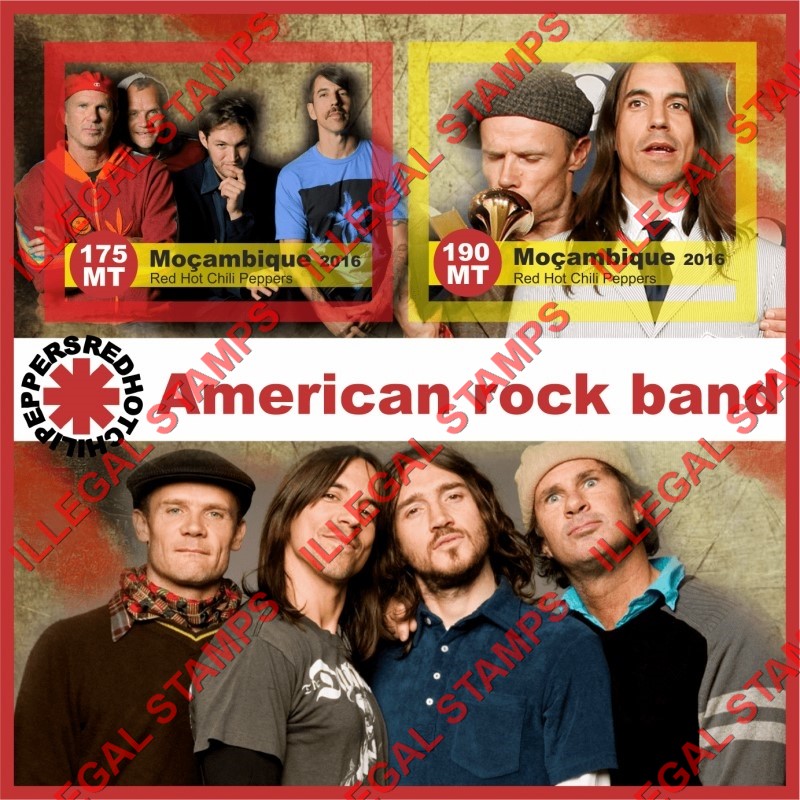  Mozambique 2016 Red Hot Chili Peppers Rock Band Counterfeit Illegal Stamp Souvenir Sheet of 2