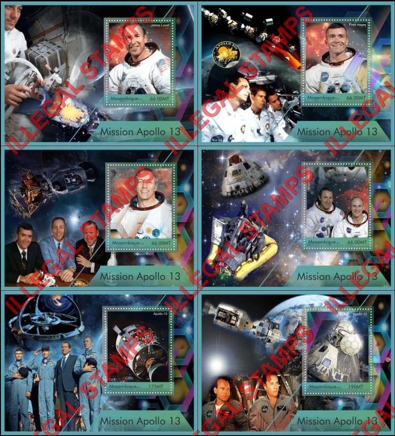  Mozambique 2016 Space Apollo 13 Astronauts Counterfeit Illegal Stamp Souvenir Sheets of 1