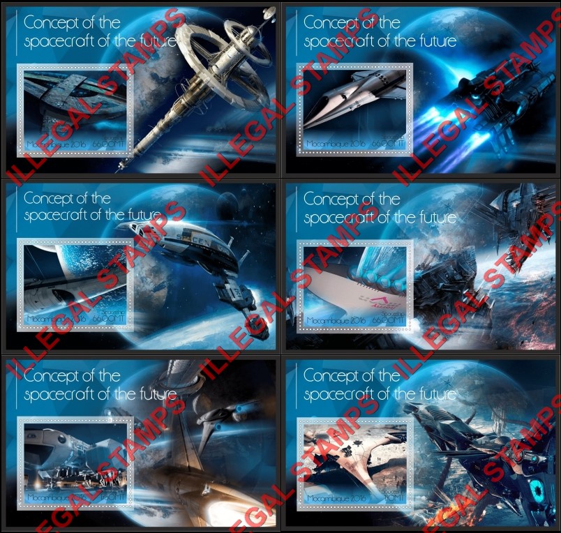  Mozambique 2016 Spacecraft of the Future Spaceship Counterfeit Illegal Stamp Souvenir Sheets of 1