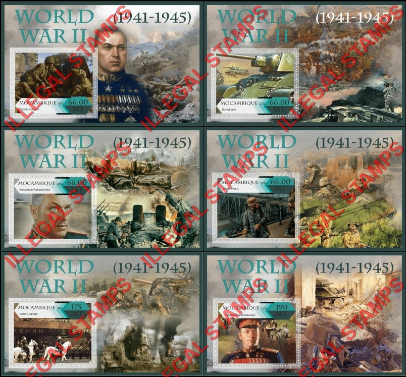  Mozambique 2016 World War II Counterfeit Illegal Stamp Souvenir Sheets of 1