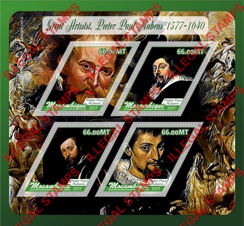  Mozambique 2017 Paintings by Pieter Paul Rubens Counterfeit Illegal Stamp Souvenir Sheet of 4