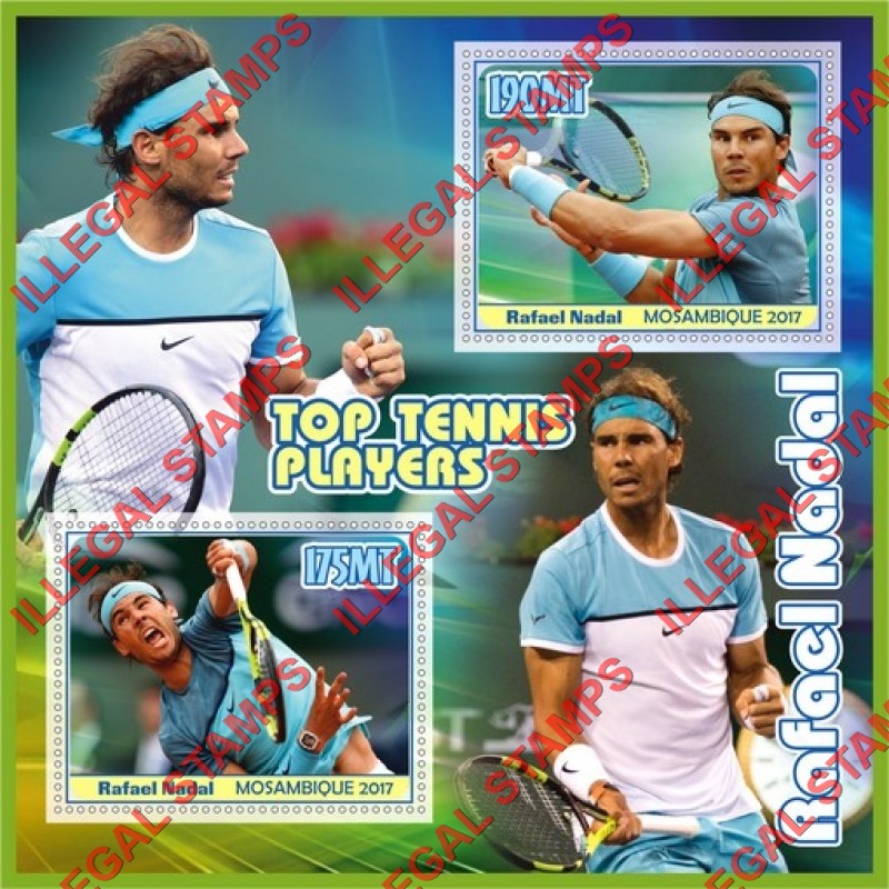  Mozambique 2017 Tennis Rafael Nadal Counterfeit Illegal Stamp Souvenir Sheet of 2