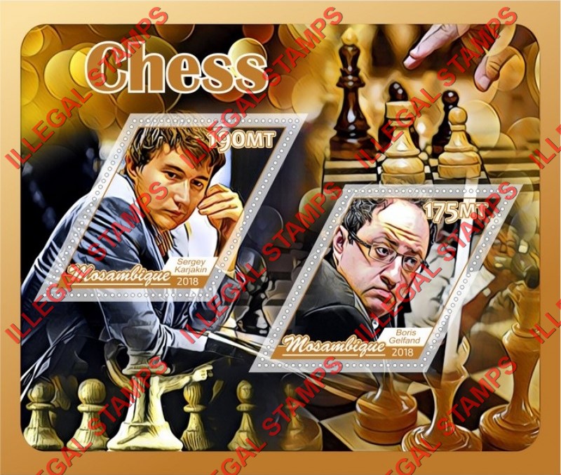  Mozambique 2018 Chess Players Counterfeit Illegal Stamp Souvenir Sheet of 2