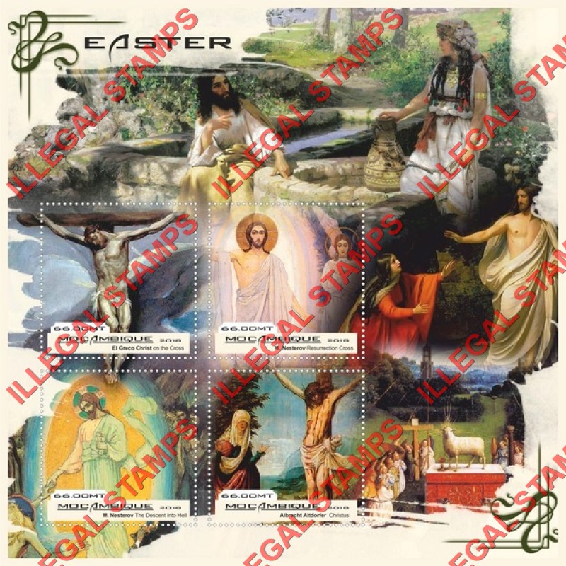  Mozambique 2018 Easter Paintings Counterfeit Illegal Stamp Souvenir Sheet of 4