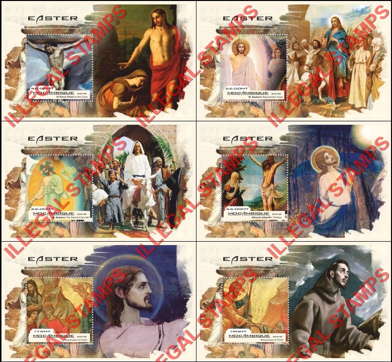  Mozambique 2018 Easter Paintings Counterfeit Illegal Stamp Souvenir Sheets of 1