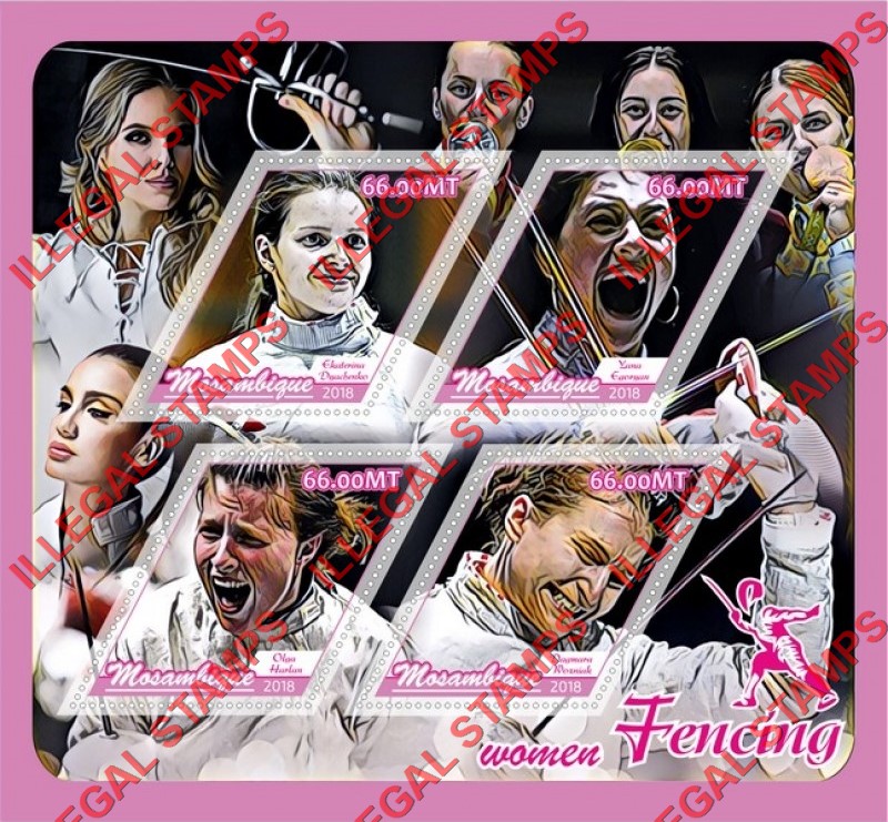  Mozambique 2018 Fencing Women Counterfeit Illegal Stamp Souvenir Sheet of 4