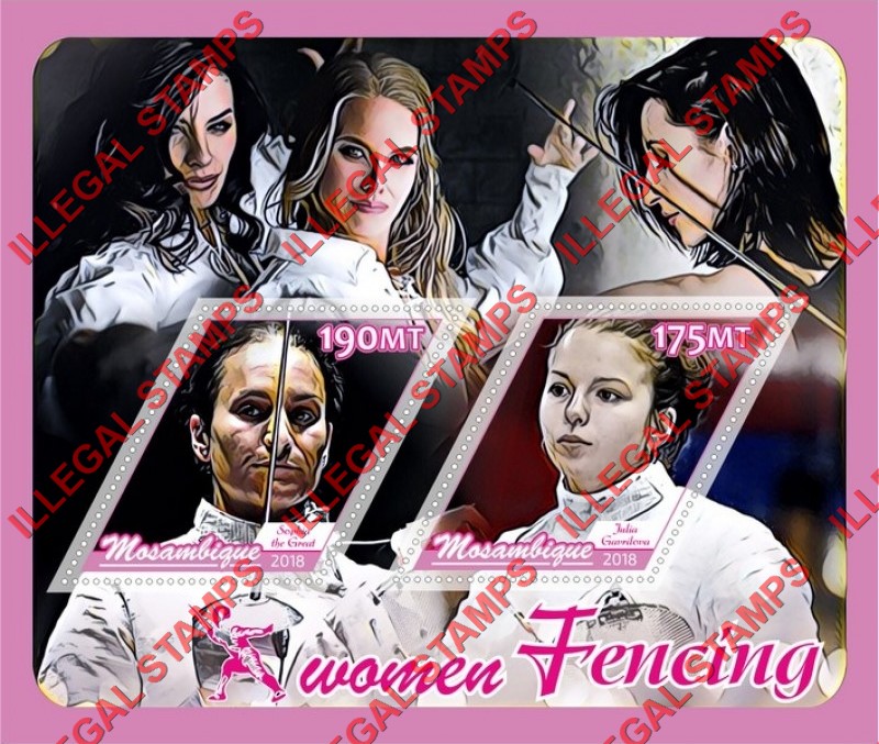  Mozambique 2018 Fencing Women Counterfeit Illegal Stamp Souvenir Sheet of 2