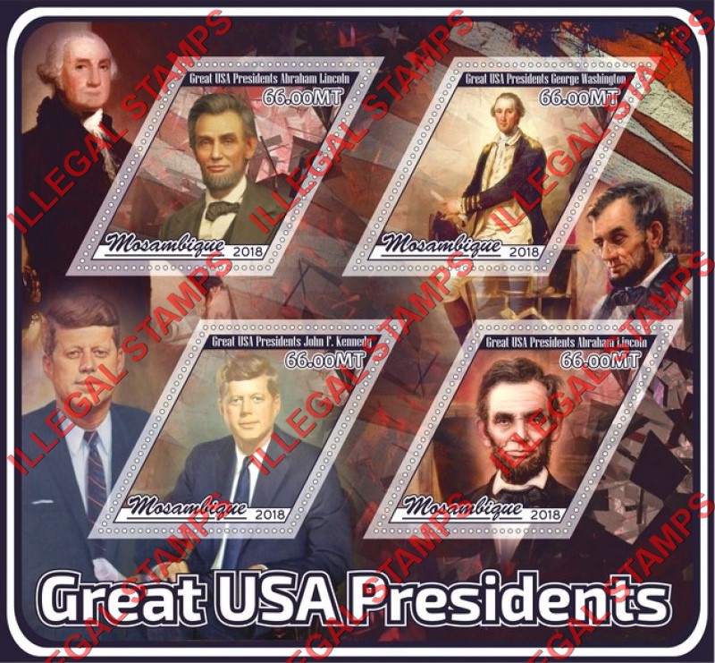  Mozambique 2018 Great USA Presidents Counterfeit Illegal Stamp Souvenir Sheet of 4
