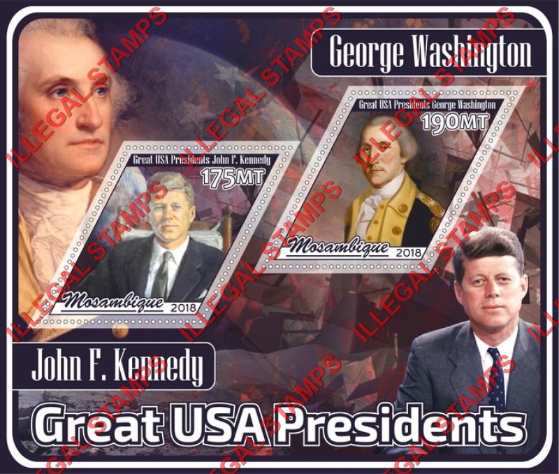  Mozambique 2018 Great USA Presidents Counterfeit Illegal Stamp Souvenir Sheet of 2