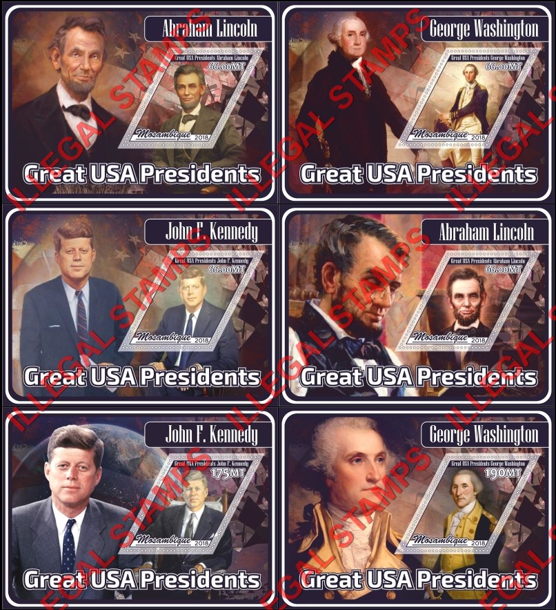  Mozambique 2018 Great USA Presidents Counterfeit Illegal Stamp Souvenir Sheets of 1