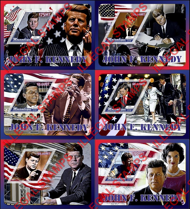  Mozambique 2018 John F. Kennedy (different) Counterfeit Illegal Stamp Souvenir Sheets of 1