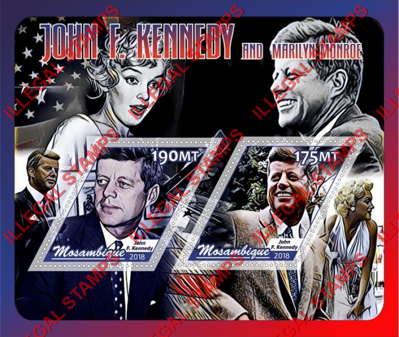  Mozambique 2018 John F. Kennedy and Marilyn Monroe Counterfeit Illegal Stamp Souvenir Sheet of 2
