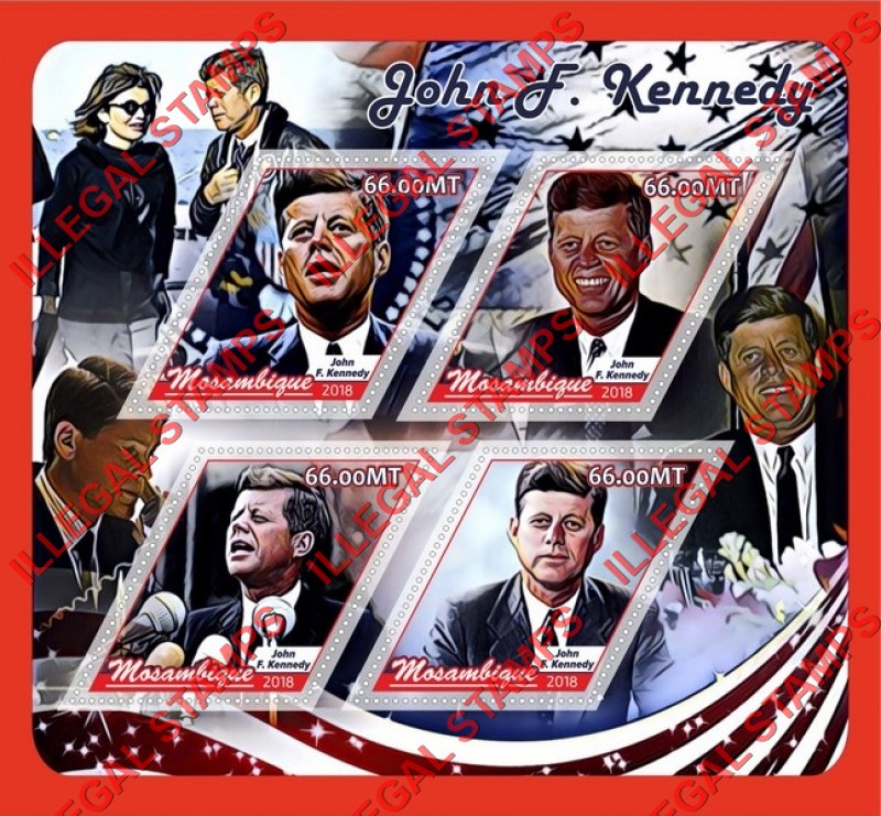  Mozambique 2018 John F. Kennedy Counterfeit Illegal Stamp Souvenir Sheet of 4