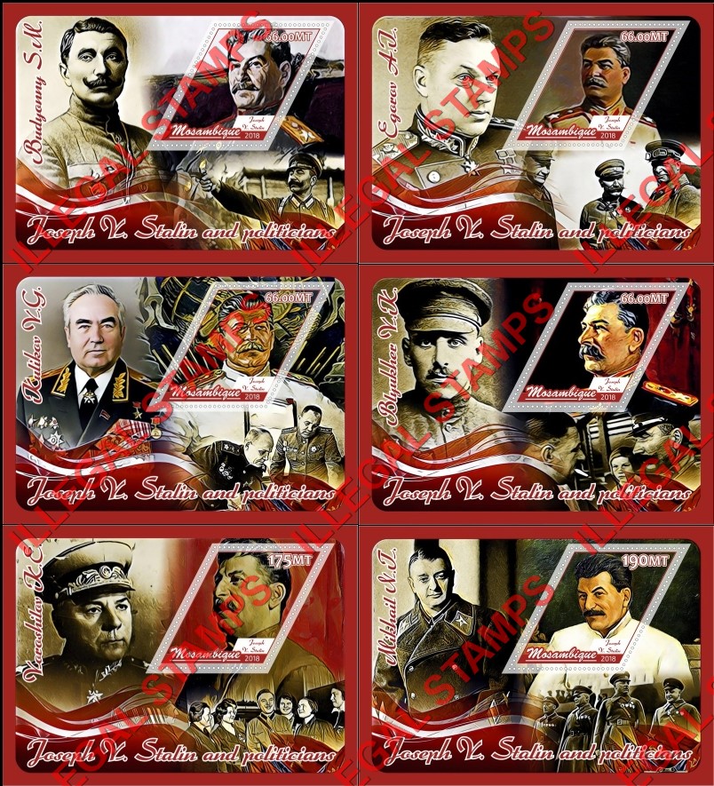  Mozambique 2018 Joseph Stalin and Politicians Counterfeit Illegal Stamp Souvenir Sheets of 1
