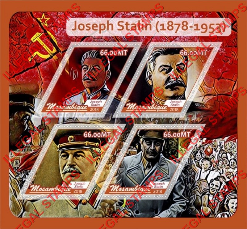  Mozambique 2018 Joseph Stalin Counterfeit Illegal Stamp Souvenir Sheet of 4