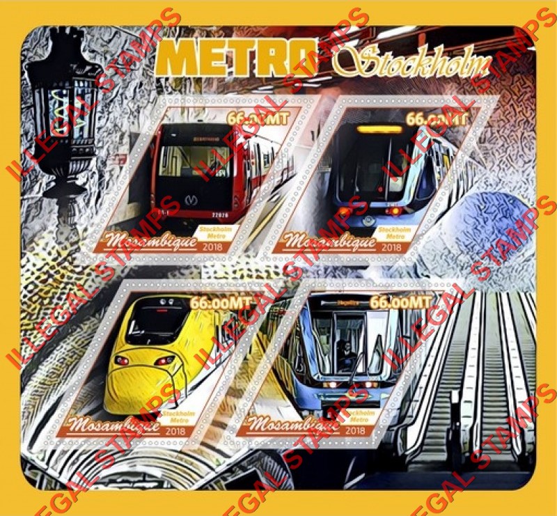  Mozambique 2018 Metro Stockholm Counterfeit Illegal Stamp Souvenir Sheet of 4