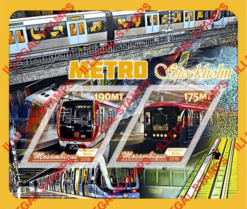  Mozambique 2018 Metro Stockholm Counterfeit Illegal Stamp Souvenir Sheet of 2