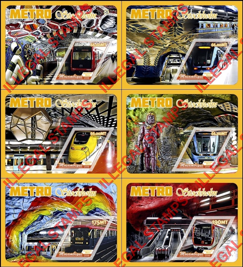  Mozambique 2018 Metro Stockholm Counterfeit Illegal Stamp Souvenir Sheets of 1