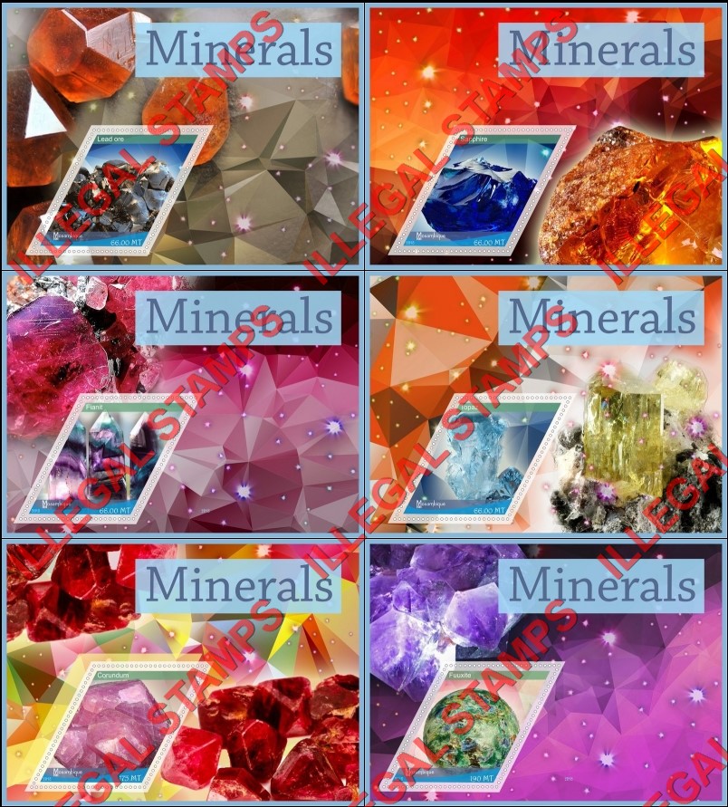  Mozambique 2018 Minerals Counterfeit Illegal Stamp Souvenir Sheets of 1