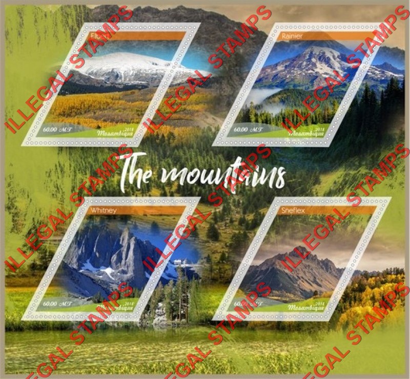  Mozambique 2018 Mountains Counterfeit Illegal Stamp Souvenir Sheet of 4
