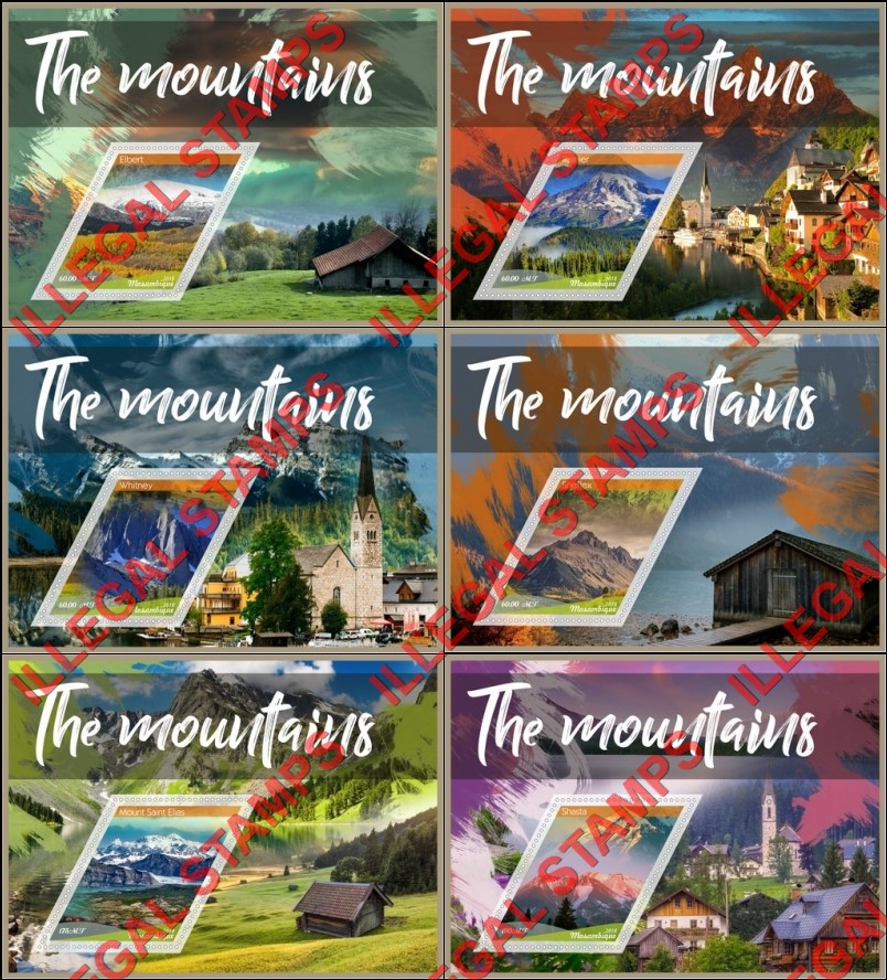  Mozambique 2018 Mountains Counterfeit Illegal Stamp Souvenir Sheets of 1