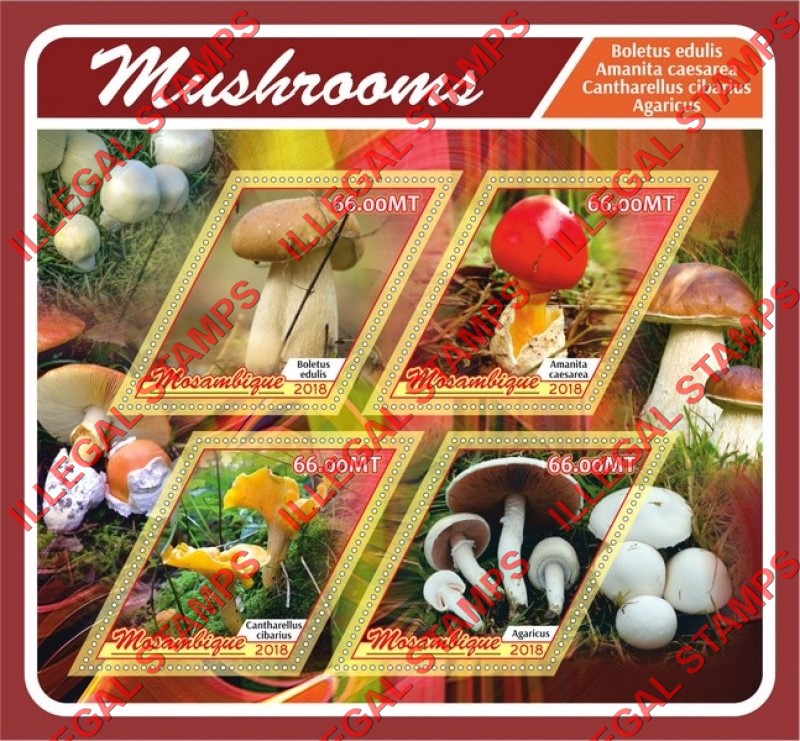  Mozambique 2018 Mushrooms (different b) Counterfeit Illegal Stamp Souvenir Sheet of 4