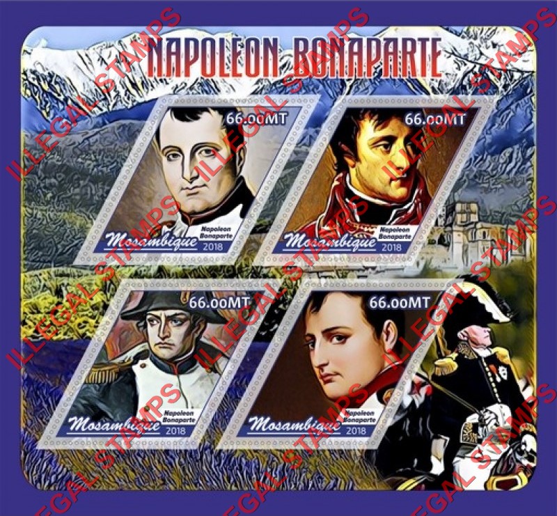  Mozambique 2018 Napoleon Bonaparte Counterfeit Illegal Stamp Souvenir Sheet of 4