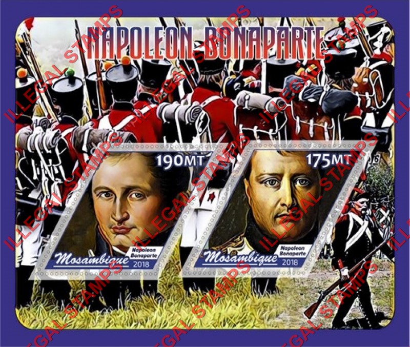  Mozambique 2018 Napoleon Bonaparte Counterfeit Illegal Stamp Souvenir Sheet of 2