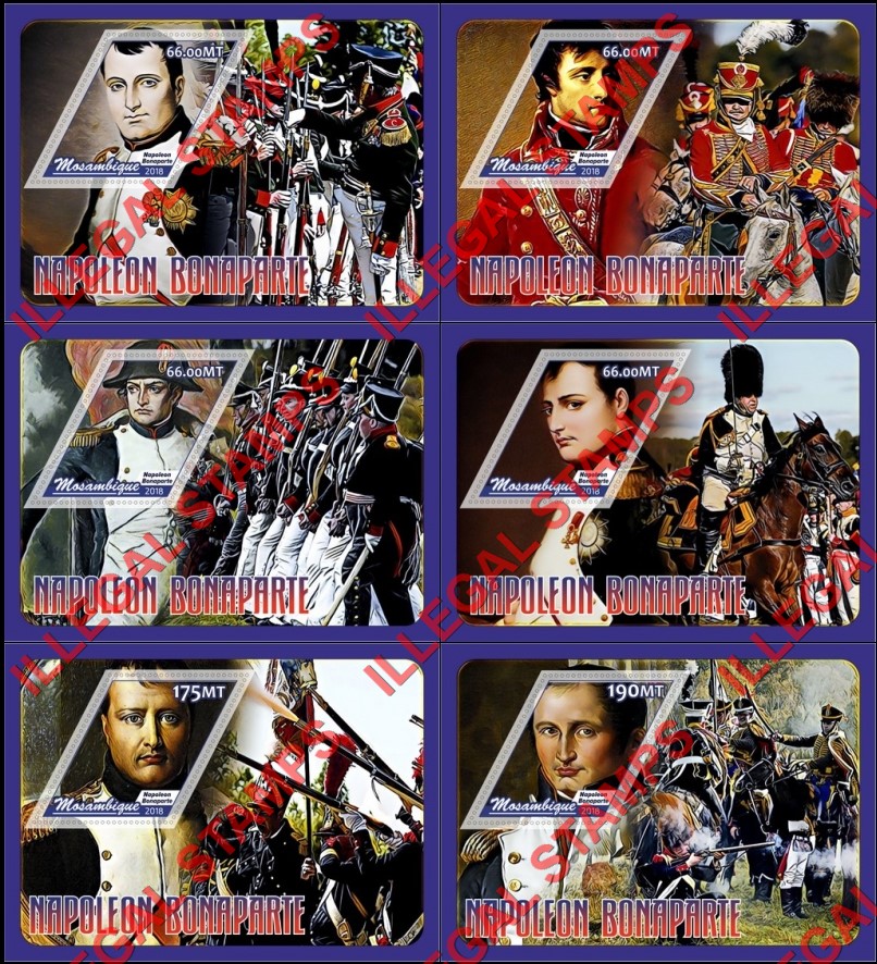  Mozambique 2018 Napoleon Bonaparte Counterfeit Illegal Stamp Souvenir Sheets of 1