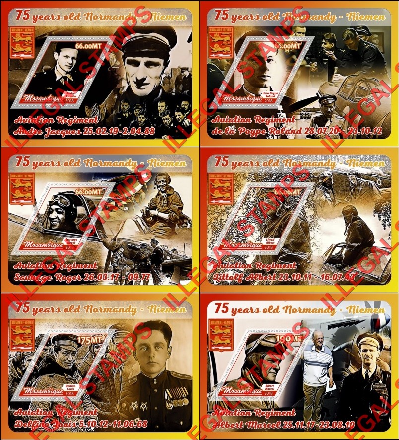 Mozambique 2018 Normandy-Nieman Aviation Regiment Counterfeit Illegal Stamp Souvenir Sheets of 1